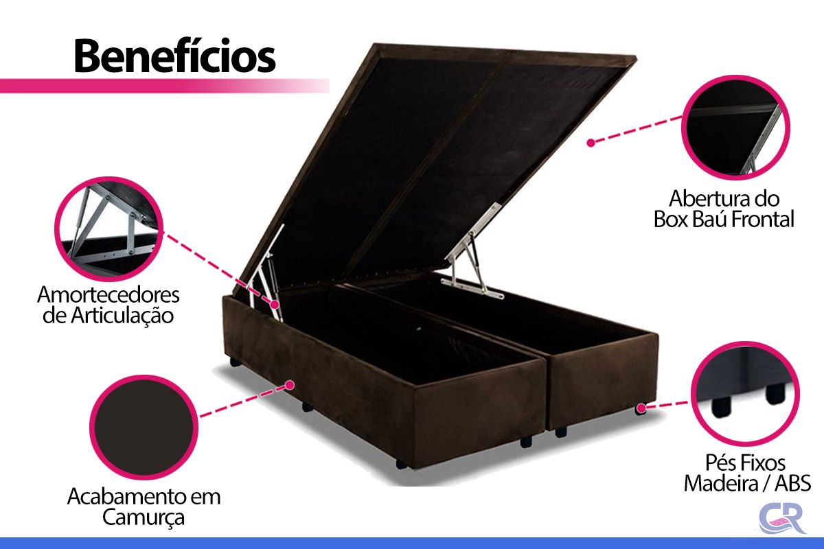 Cama Box Baú Ortobom Light Physical Suede Brown Cama Box Baú Ortobom Light Physical Suede Brown