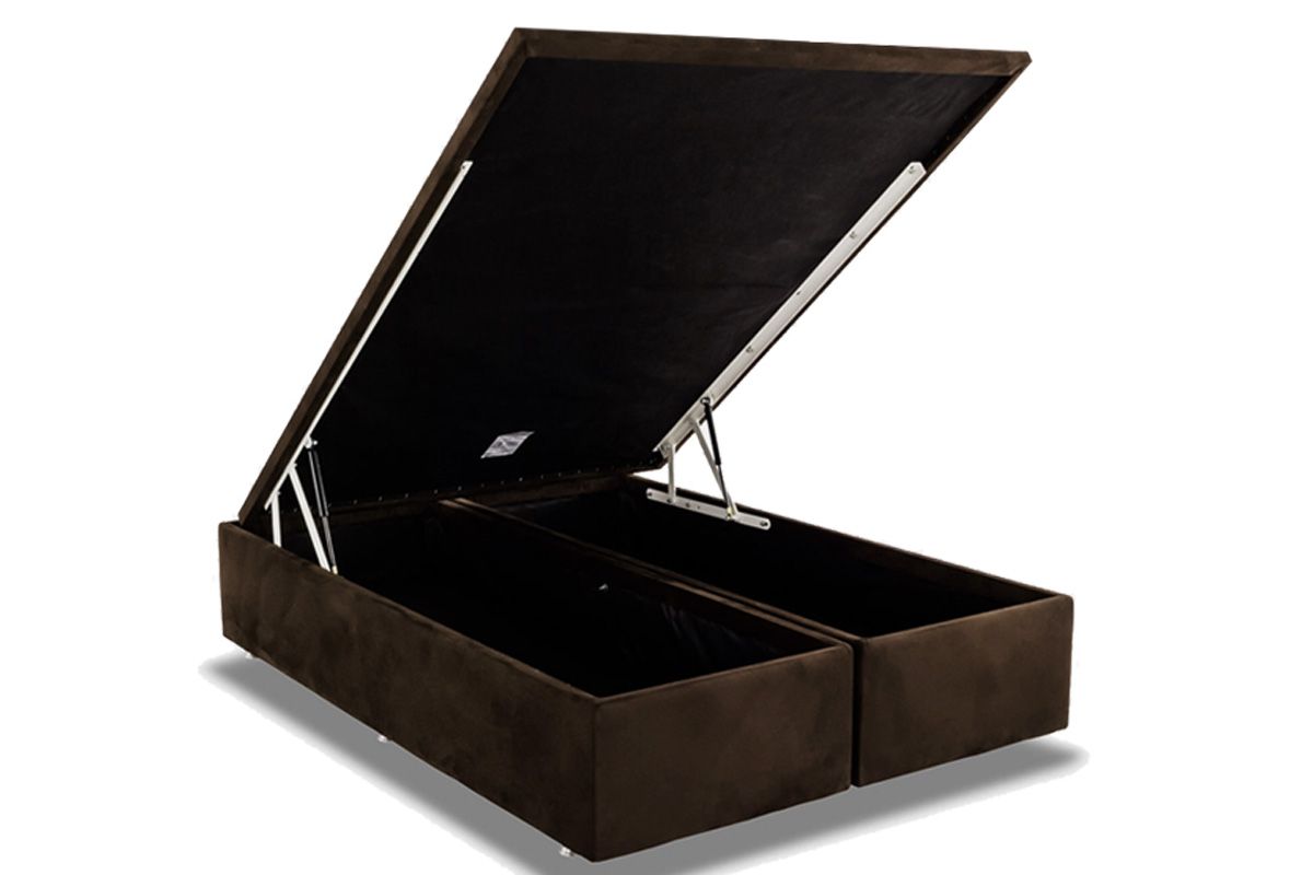 Cama Box Baú Universal Suede Brown - OrtobomQueen - 158x198x39