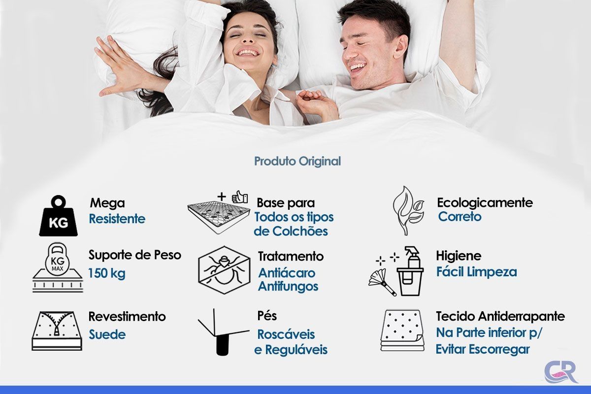 Cama Box: Colchão Espuma D33 Ortobom Light + Base CRC Suede Gray