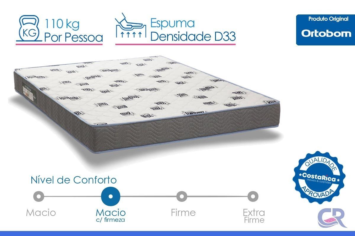 Cama Box: Colchão Espuma D33 Ortobom Light + Base CRC Suede Gray
