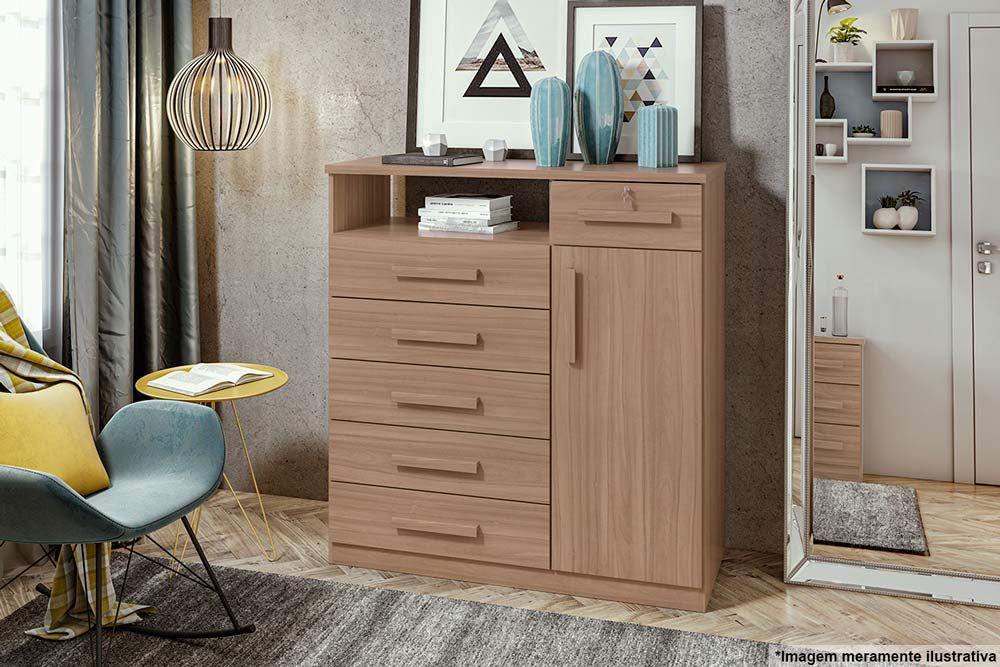 Cômoda Da Vinci New c/1 Porta 1 Nicho e 6 Gavetas Lopas Cômoda Da Vinci New c/1 Porta 1 Nicho e 6 Gavetas Lopas
