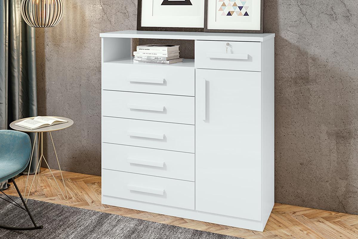 Cômoda Da Vinci New c/1 Porta 1 Nicho e 6 Gavetas LopasBranco Cômoda Da Vinci New c/1 Porta 1 Nicho e 6 Gavetas LopasBranco