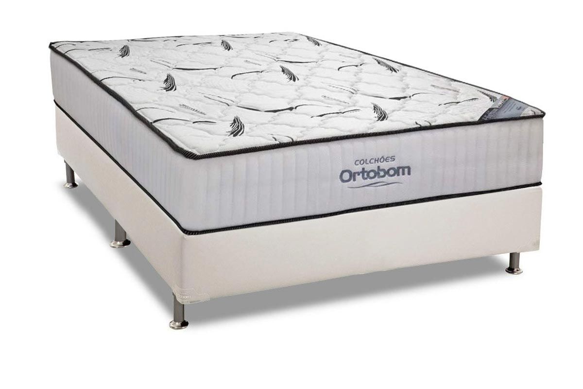 Cama Box: Colchão Espuma Ortobom D45 High Foam + Base CRC Courano White