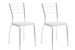 Cadeira Jantar 1700 Kit Aço 2Un Carraro - Cromado/Corano Branco