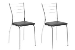 Cadeira Jantar 1700 Kit Aço 2Un Carraro - Cromada/Corano Preto