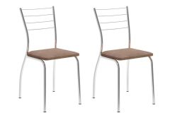 Cadeira Jantar 1700 Kit Aço 2Un Carraro - Cromada/Suede Conhaque