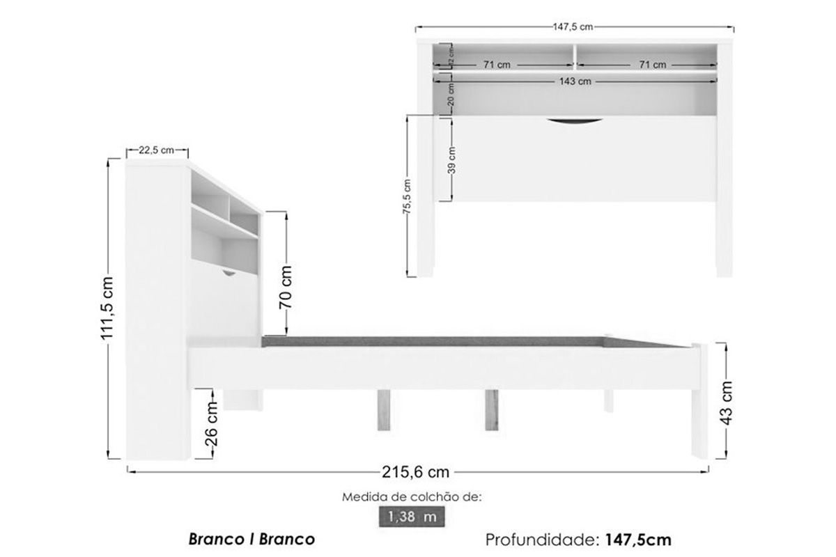Cama de Casal Invicta c/Baú e Nichos S. Andirá Cama de Casal Invicta c/Baú e Nichos S. Andirá