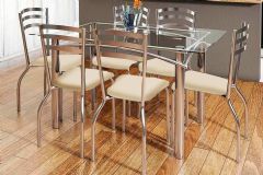 Sala Jantar Mesa Elba c/ Tampo de Vidro 150cm e 6 Cadeiras Portugal - Kappesberg