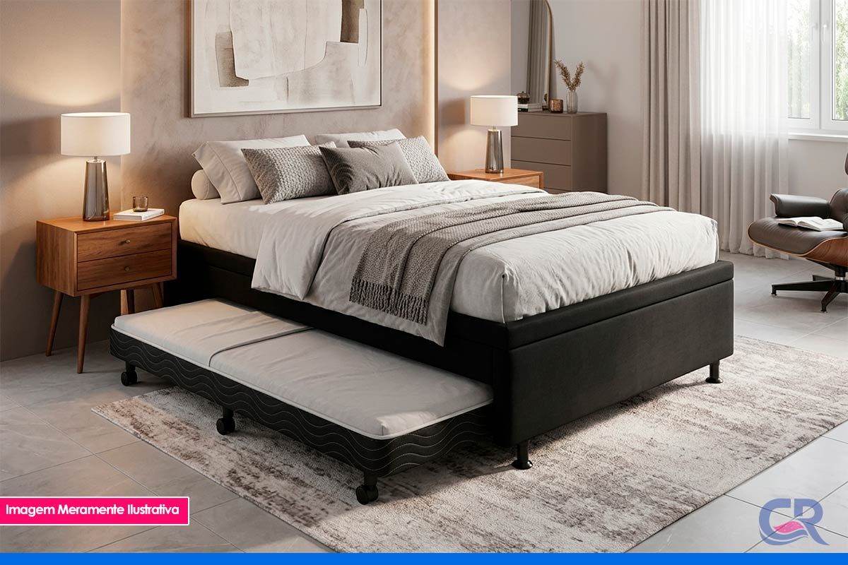 Cama Box Baú c/Auxiliar Ortobom Corano Black