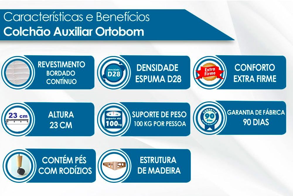 Cama Box Baú c/Auxiliar Universal Courano White  - Ortobom