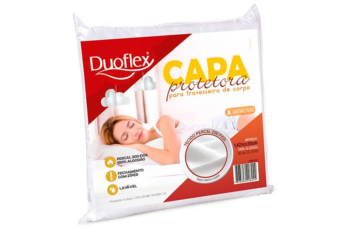Capa Travesseiro Duoflex Corpo Inteiro Percal c/ZíperCasal - 142x35