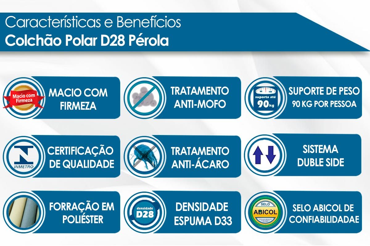 Colchão D28 Polar Pérola Dupla Face