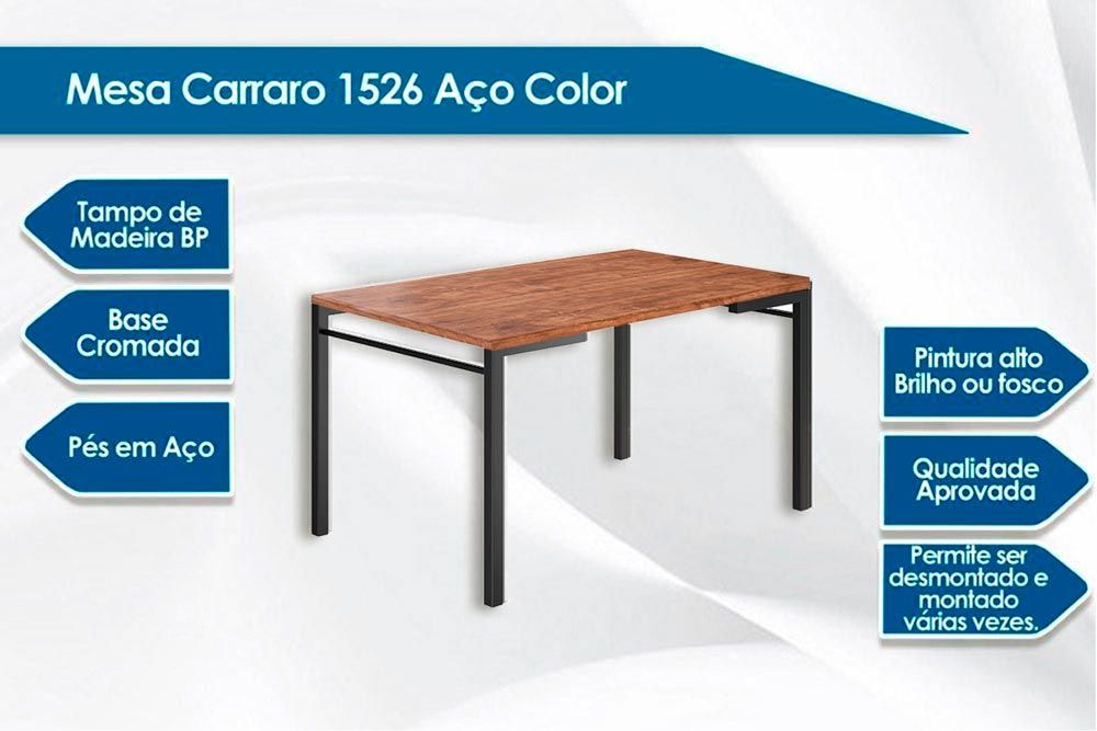 Mesa Jantar 1526 Aço c/Tampo Madeirado 136cm Carraro Mesa Jantar 1526 Aço c/Tampo Madeirado 136cm Carraro