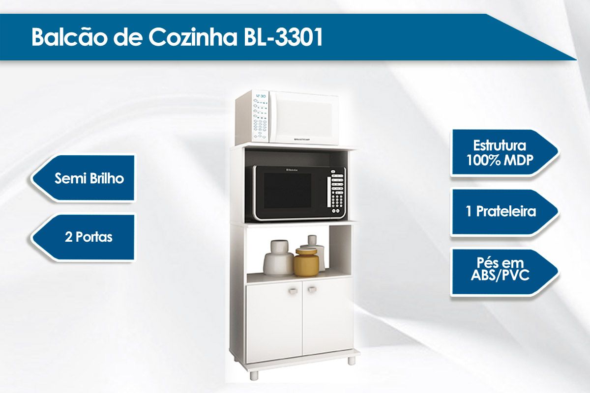 Balcão Multiuso Cozinha Tecno Mobili BL3301 c/2 Portas e 2 Nichos 60cm Balcão Multiuso Cozinha Tecno Mobili BL3301 c/2 Portas e 2 Nichos 60cm