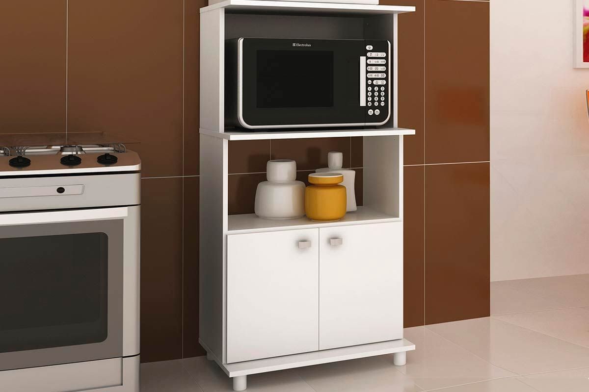 Balcão Multiuso Cozinha Tecno Mobili BL3301 c/2 Portas e 2 Nichos 60cmBranco Balcão Multiuso Cozinha Tecno Mobili BL3301 c/2 Portas e 2 Nichos 60cmBranco