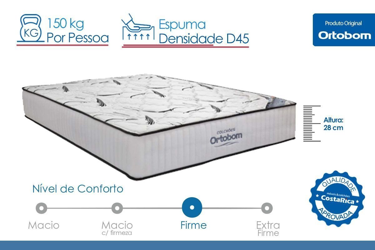 Cama Box Baú CRC +Colchão D45 Hight Foam Ortobom
