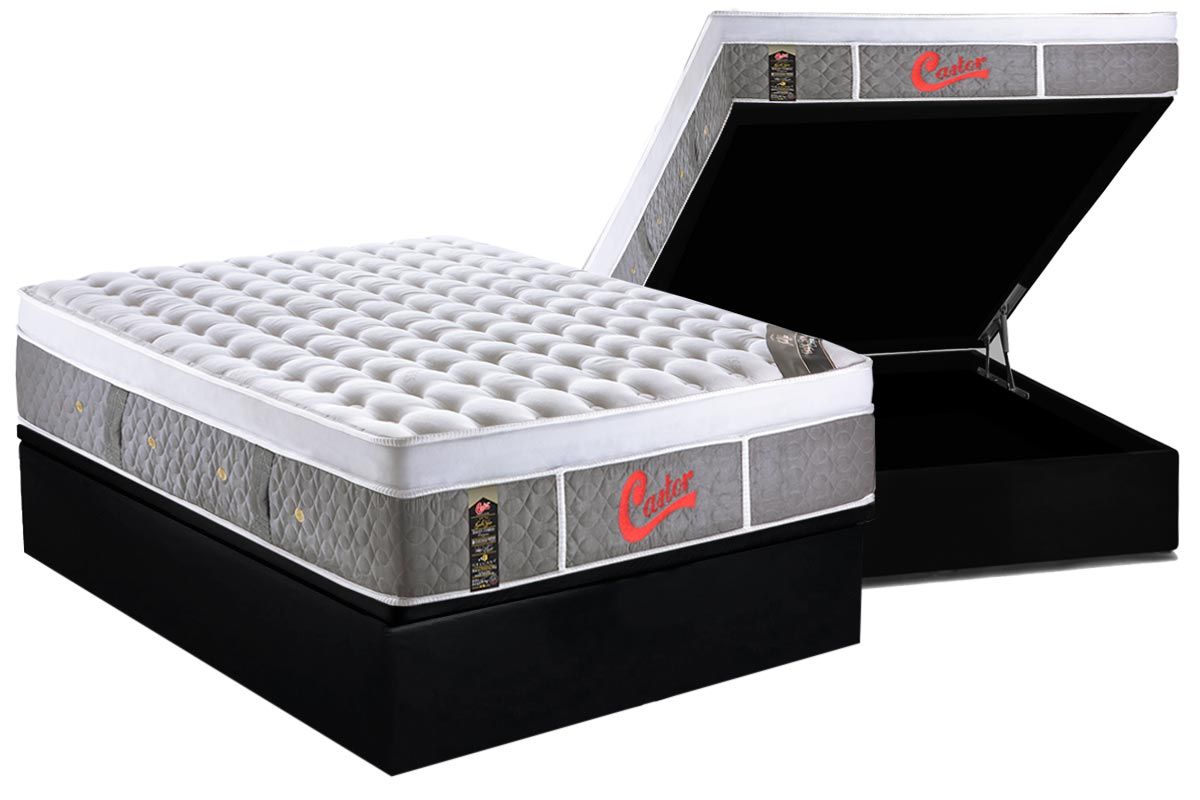 Cama Box Baú CRC +Colchão Molas LightPlush Castor