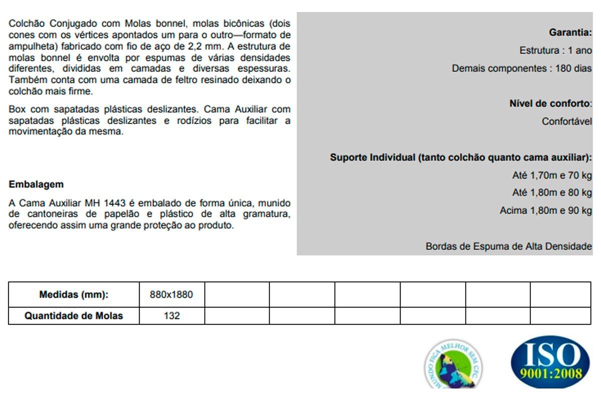 Cama Baú c/Aux Conjugado c/Colchão Evolution Herval Cama Baú c/Aux Conjugado c/Colchão Evolution Herval