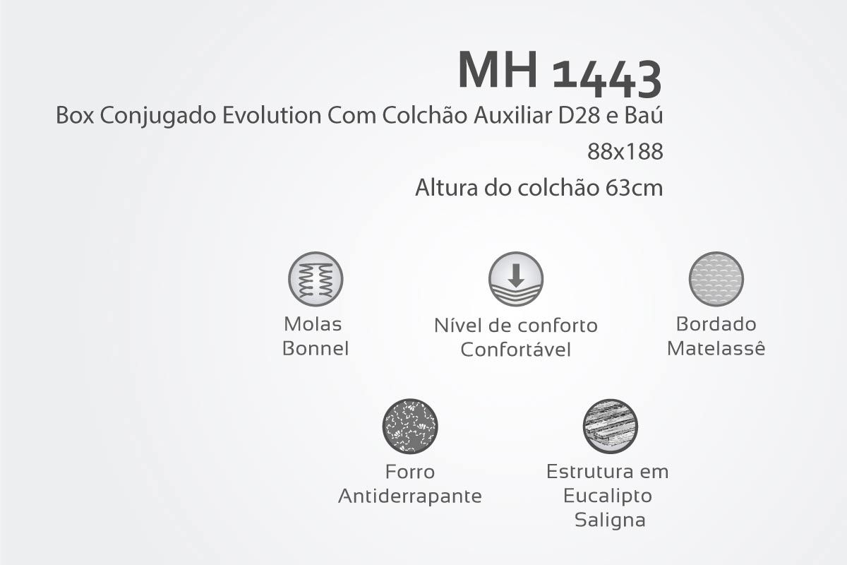Cama Baú c/Aux Conjugado c/Colchão Evolution Herval Cama Baú c/Aux Conjugado c/Colchão Evolution Herval