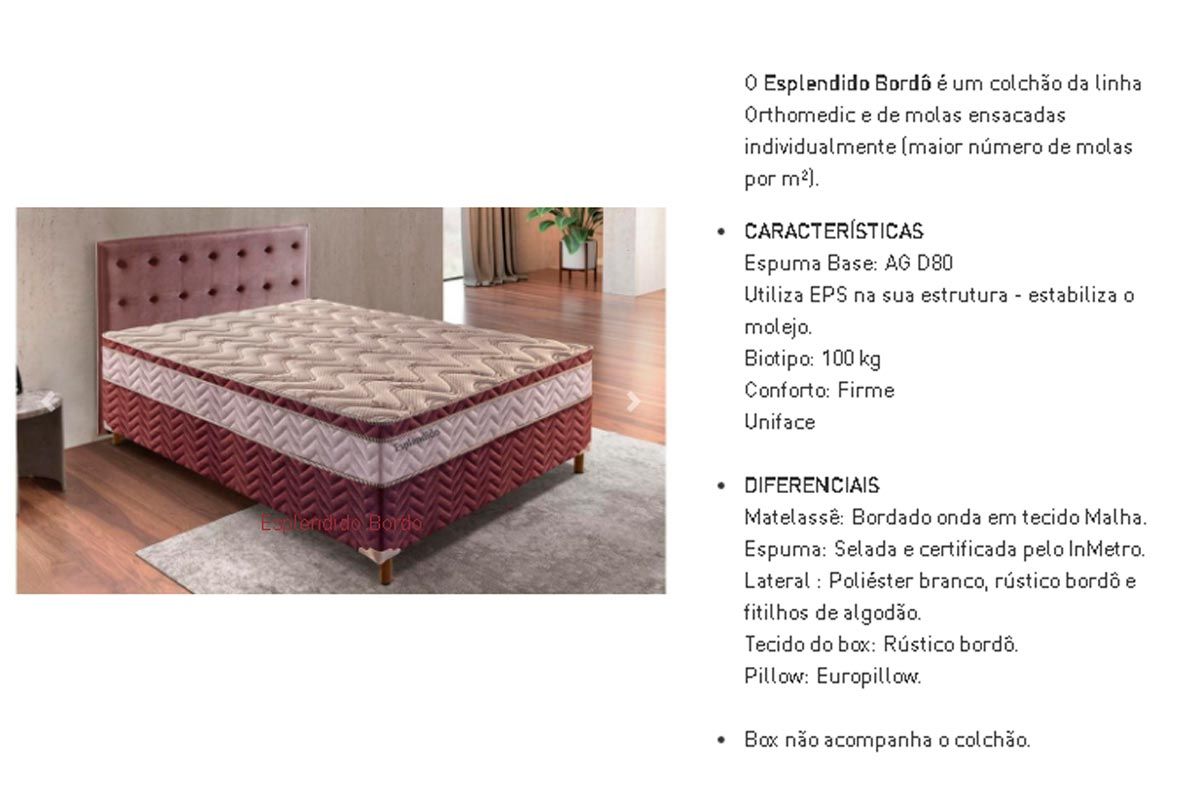 Colchão Molas Ensacadas Paropas Esplêndido