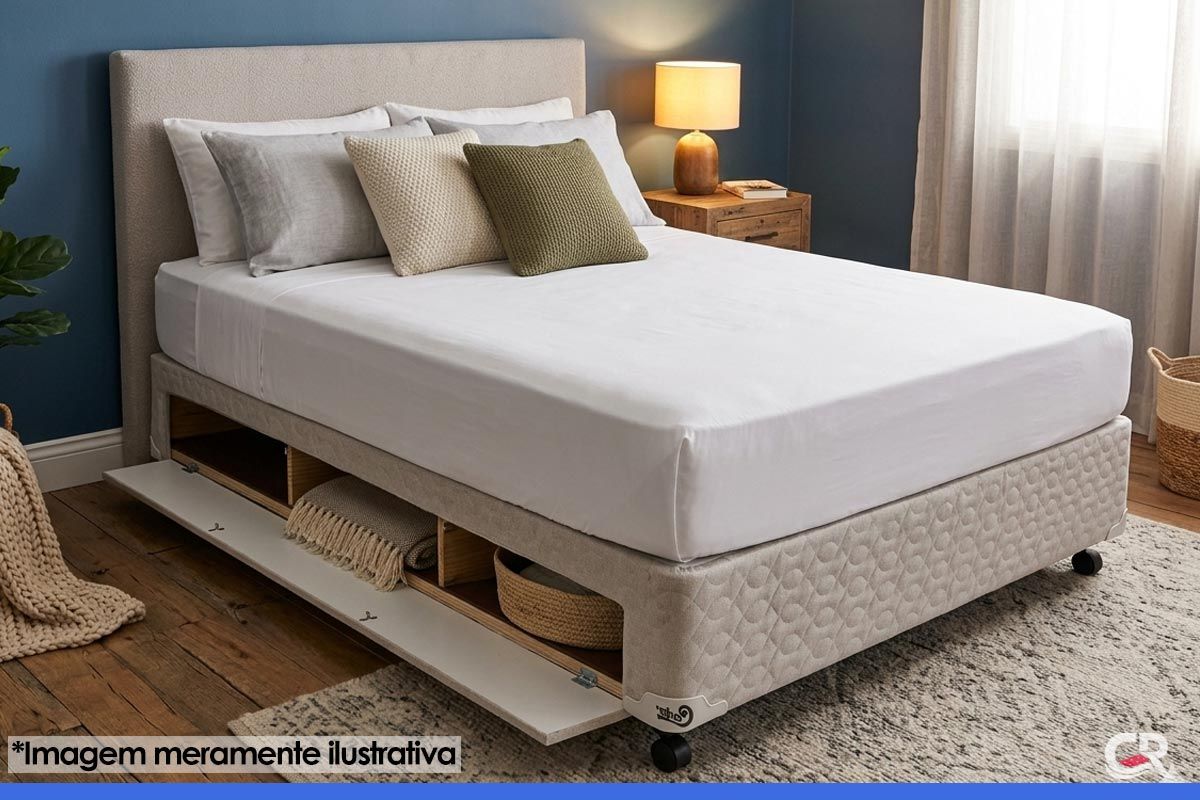 Cama Box Closet Castor Poli Tecido White Cama Box Closet Castor Poli Tecido White