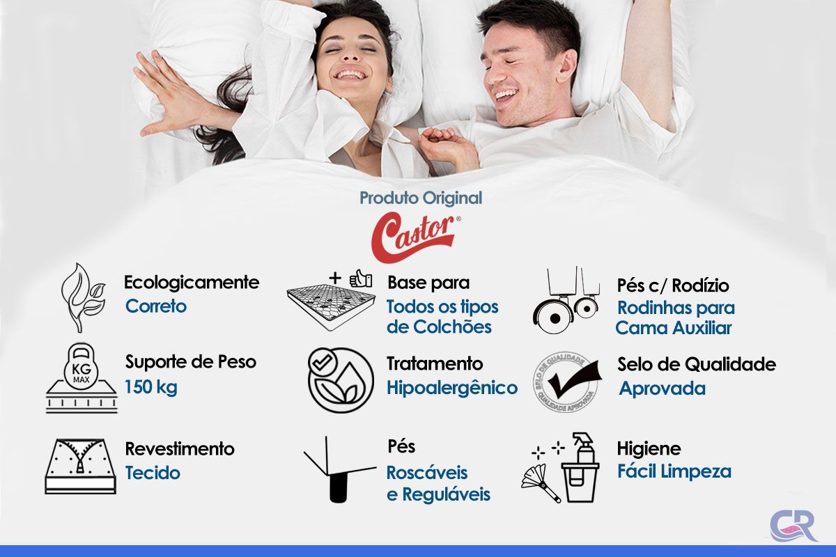 Cama Box Closet Castor Poli Tecido White Cama Box Closet Castor Poli Tecido White