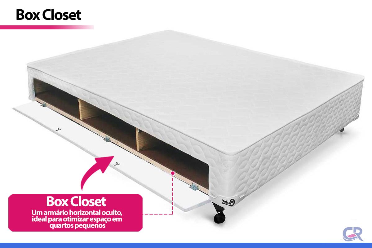 Cama Box Closet Castor Poli Tecido White Cama Box Closet Castor Poli Tecido White