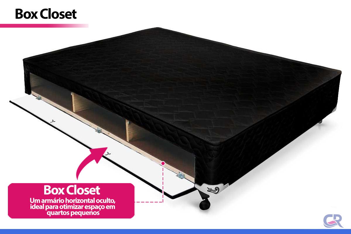 Cama Box Closet Castor Poli Tecido Black Cama Box Closet Castor Poli Tecido Black