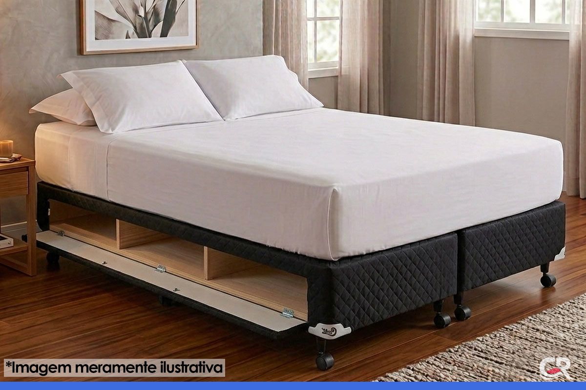 Cama Box Closet Castor Poli Tecido Black Cama Box Closet Castor Poli Tecido Black
