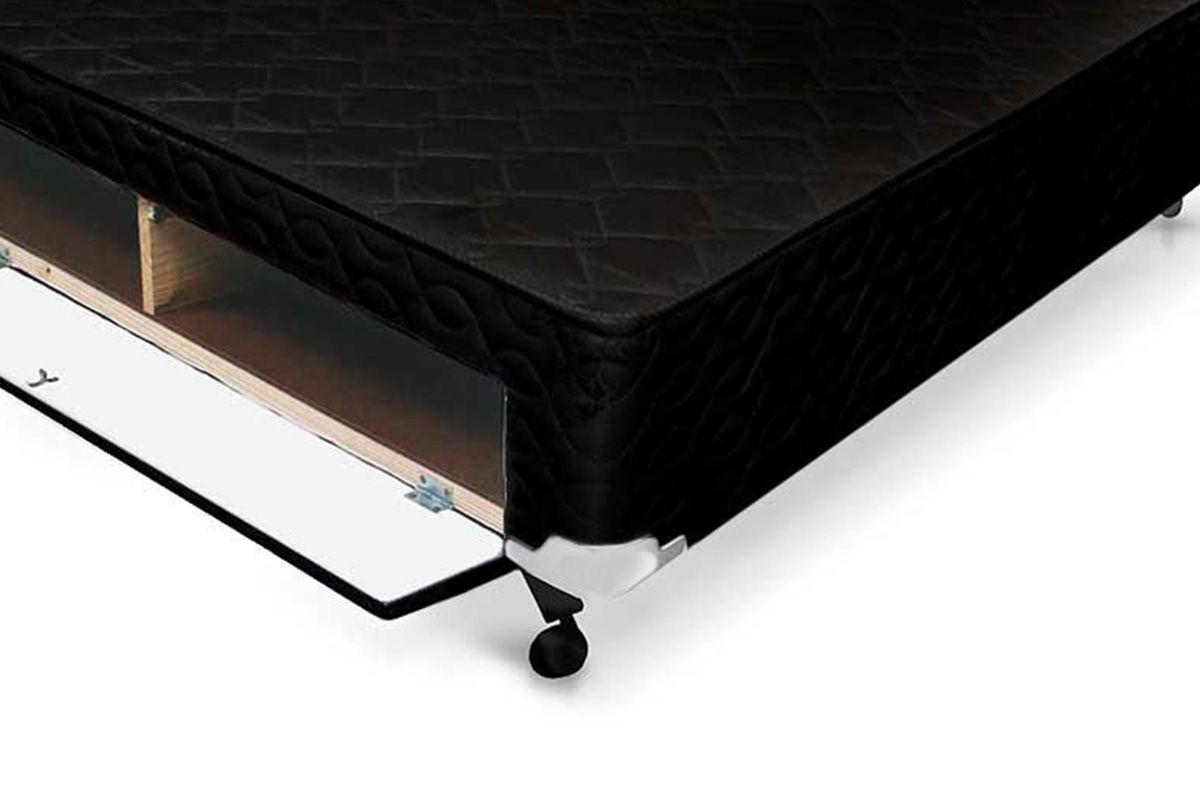 Cama Box Closet Castor Poli Tecido Black Cama Box Closet Castor Poli Tecido Black