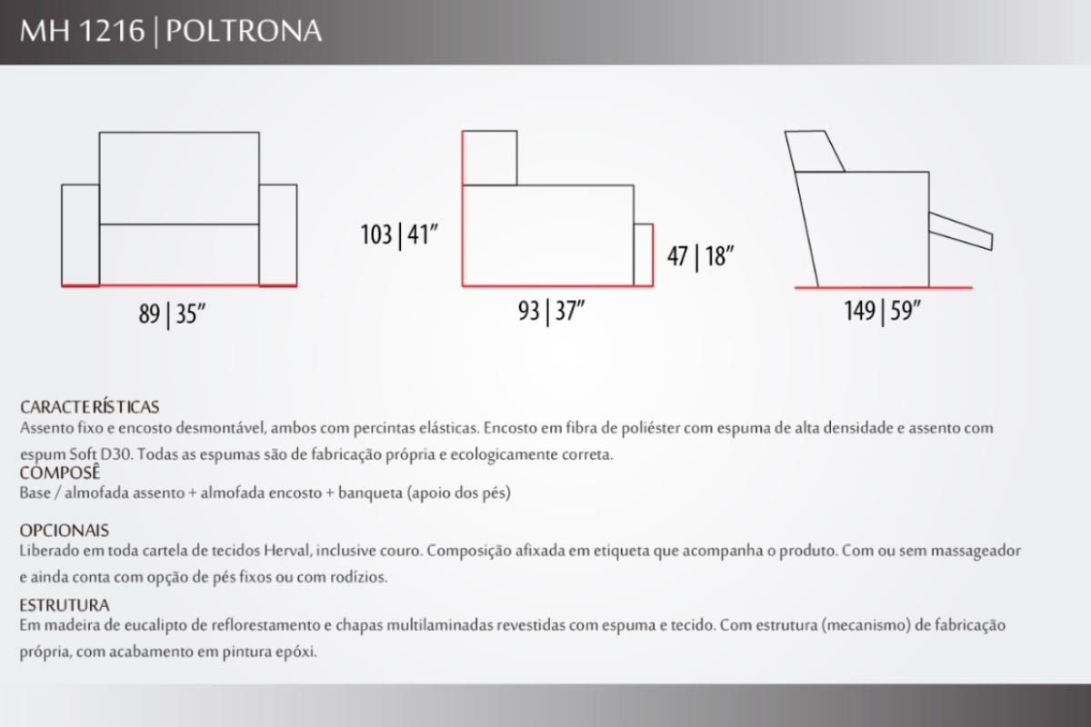 Poltrona Reclinável p/ Sala MH1216 Two Way Herval