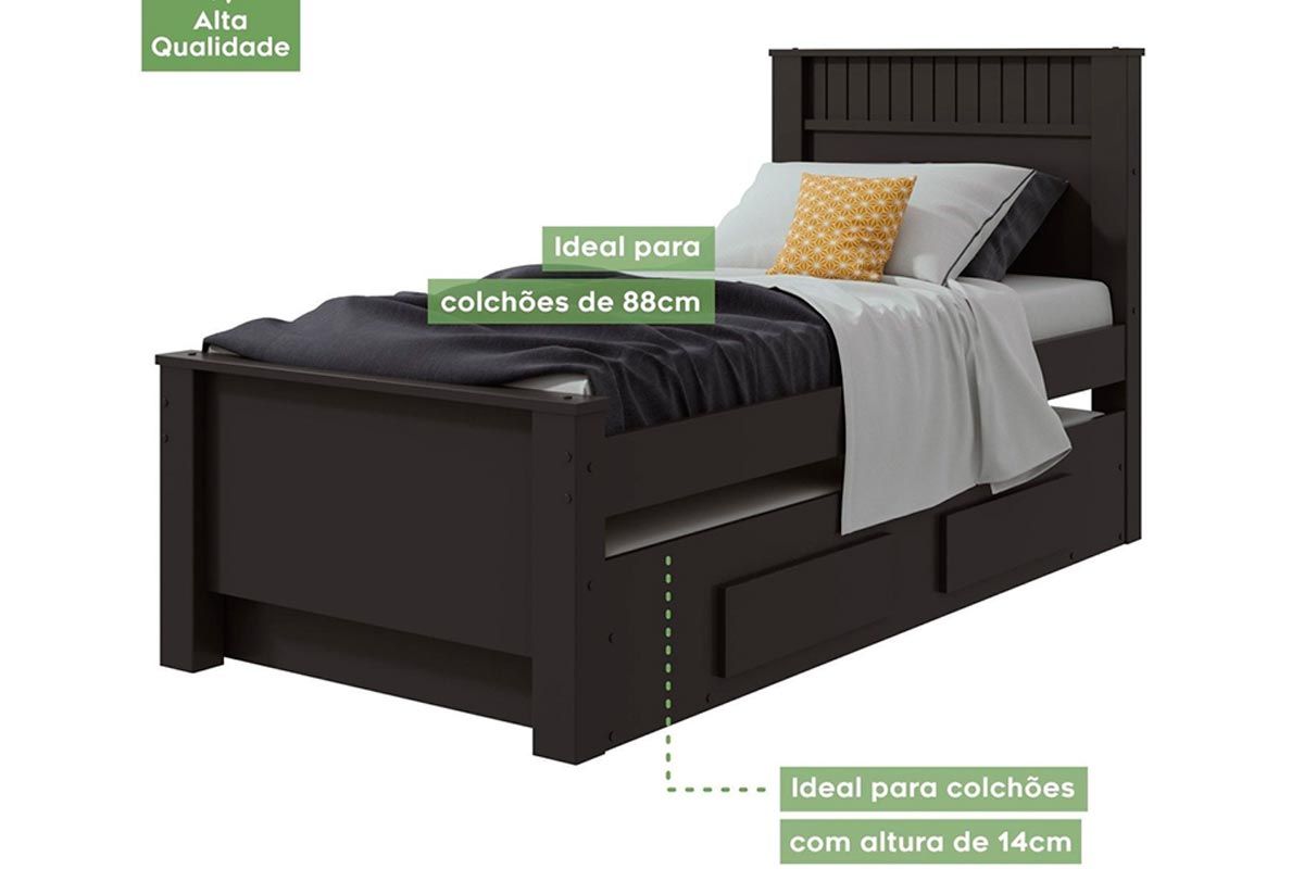 Cama Solteiro Athenas c/2 Gavetas e Auxiliar Lopas Cama Solteiro Athenas c/2 Gavetas e Auxiliar Lopas