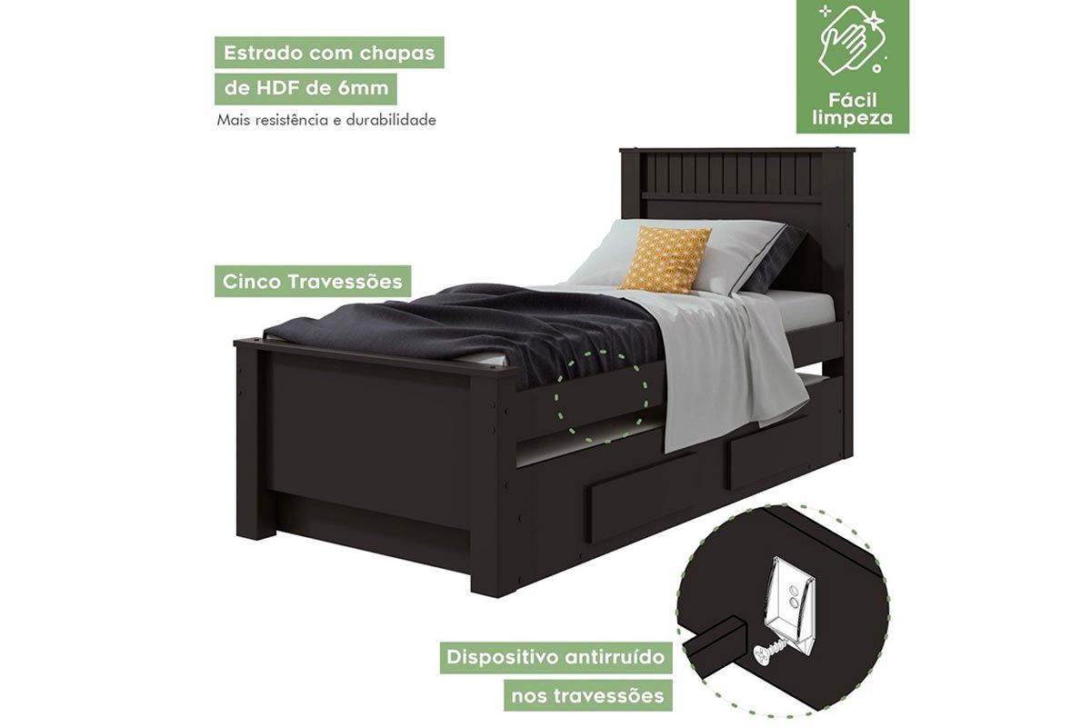 Cama Solteiro Athenas c/2 Gavetas e Auxiliar Lopas Cama Solteiro Athenas c/2 Gavetas e Auxiliar Lopas