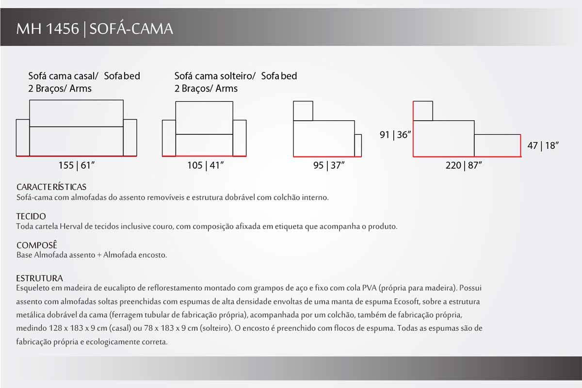 Sofá Cama Casal MH1456 Herval Sofá Cama Casal MH1456 Herval