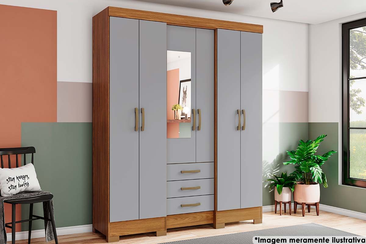Guarda Roupa Solteiro 6 Portas (1 c/Espelho) e 3 Gavetas c/Pés Briz B23 Henn Guarda Roupa Solteiro 6 Portas (1 c/Espelho) e 3 Gavetas c/Pés Briz B23 Henn