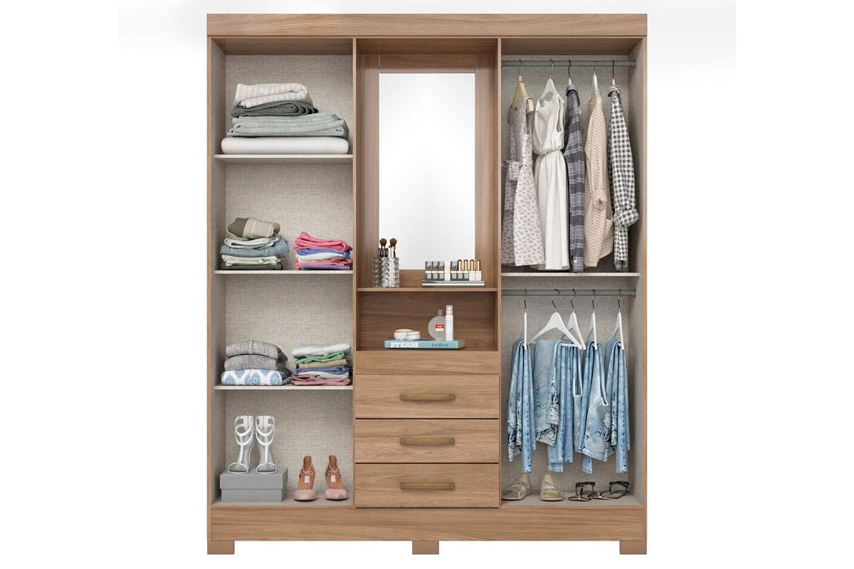 Guarda Roupa Solteiro 4 Portas c/Espelho e Pés Briz B24 Henn Guarda Roupa Solteiro 4 Portas c/Espelho e Pés Briz B24 Henn