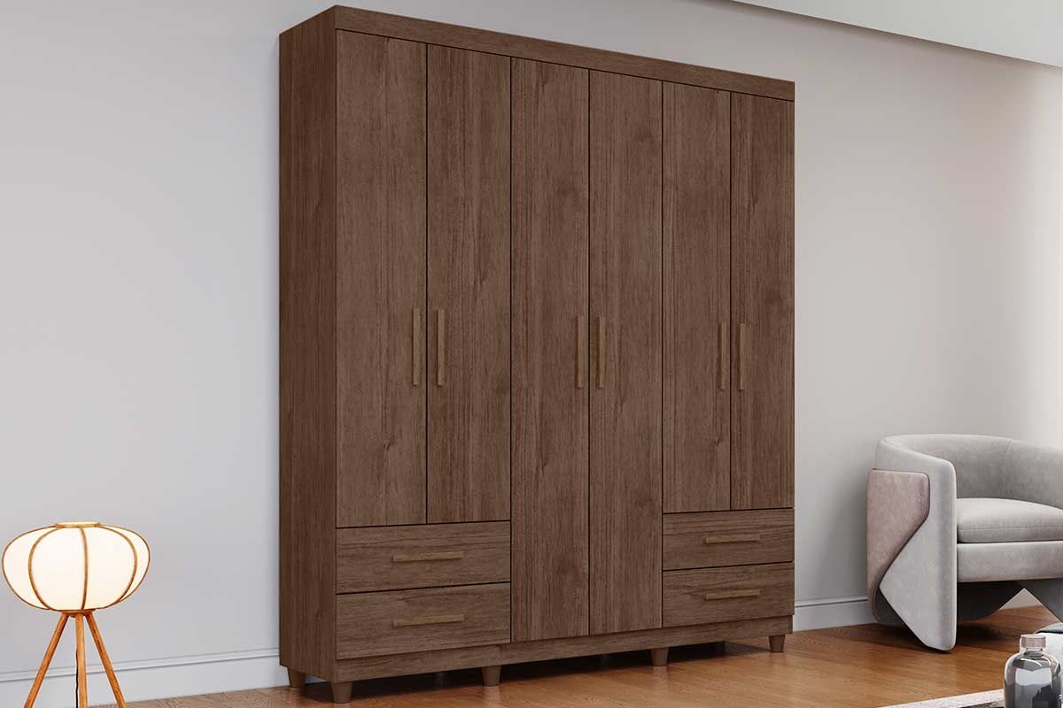 Guarda Roupa Solteiro 6 Portas e 4 Gavetas c/Pés Canadá Plus Conquista