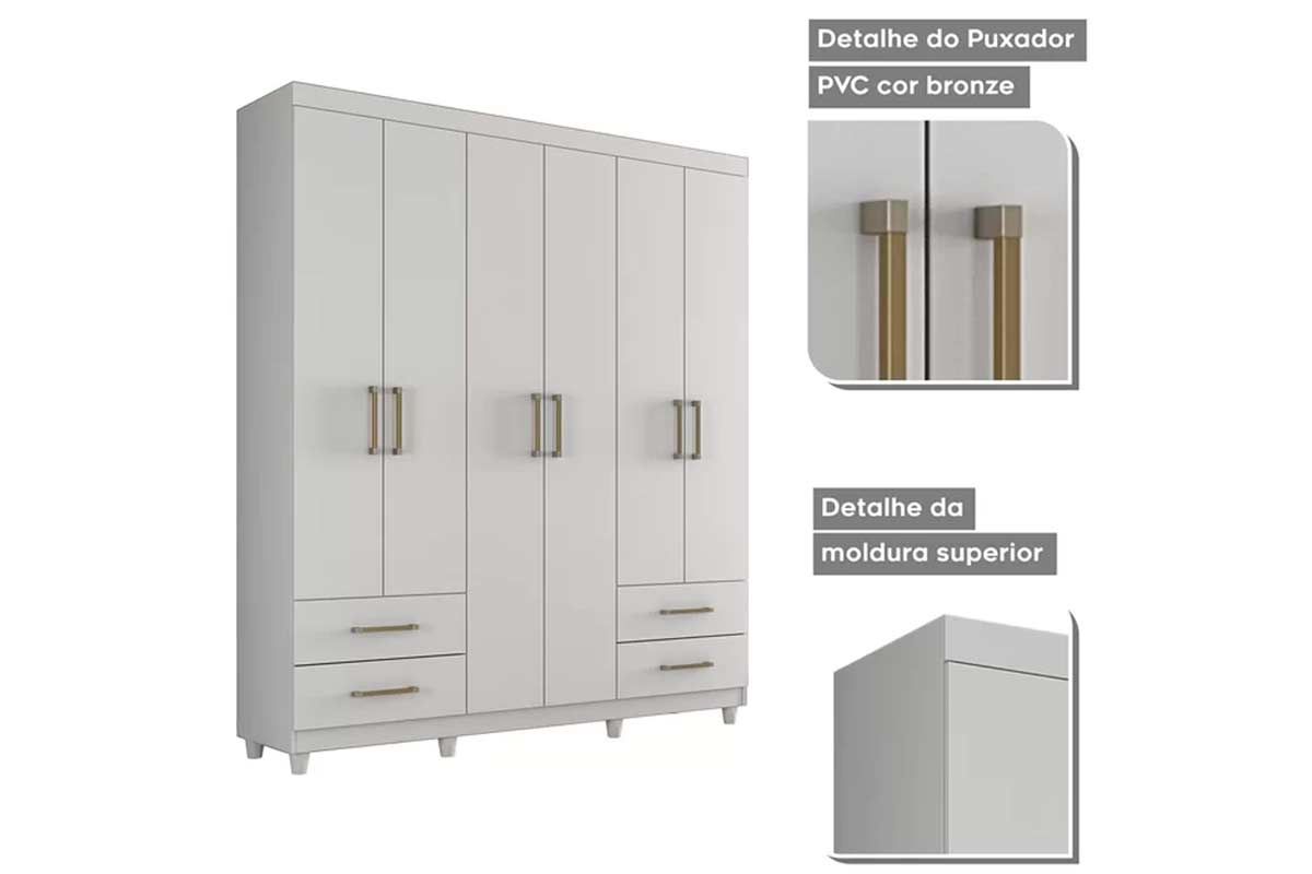 Guarda Roupa Solteiro 6 Portas e 4 Gavetas c/Pés Canadá Plus Conquista Guarda Roupa Solteiro 6 Portas e 4 Gavetas c/Pés Canadá Plus Conquista