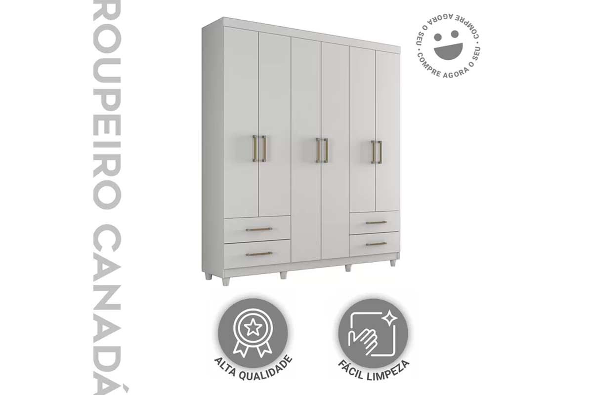 Guarda Roupa Solteiro 6 Portas e 4 Gavetas c/Pés Canadá Plus Conquista Guarda Roupa Solteiro 6 Portas e 4 Gavetas c/Pés Canadá Plus Conquista