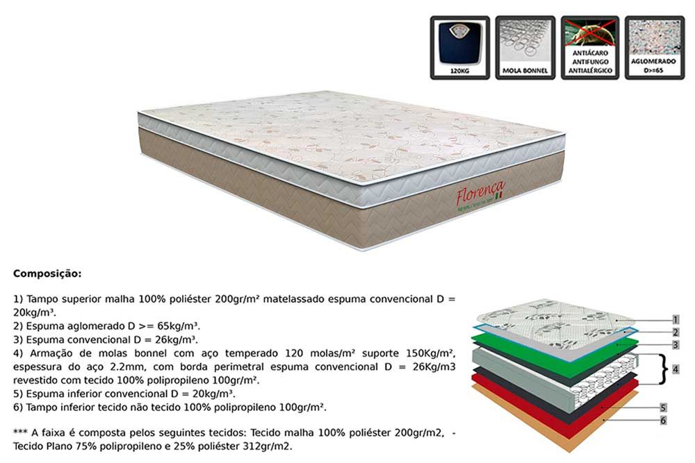 Cama Box CRC +Colchão Molas Florença Orthoflex
