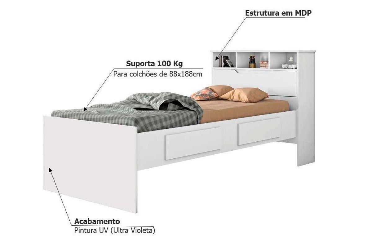 Cama Solteiro Ravena c/2 Gavs e Auxiliar Conquista