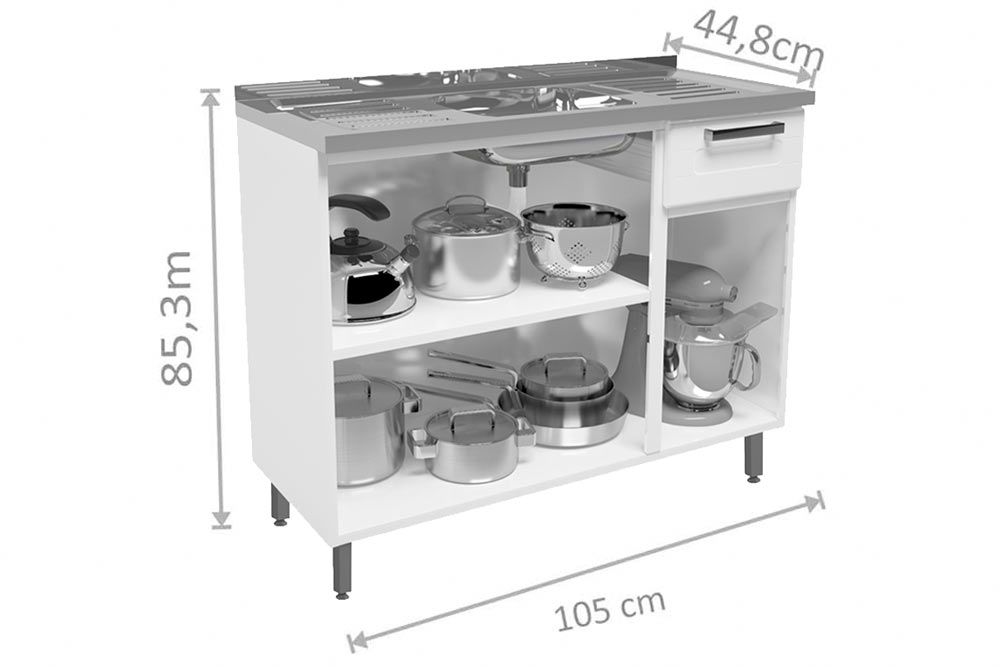 Balcão Cozinha Bertolini c/Pia Múltipla c/3 Portas e 1 Gaveta Balcão Cozinha Bertolini c/Pia Múltipla c/3 Portas e 1 Gaveta