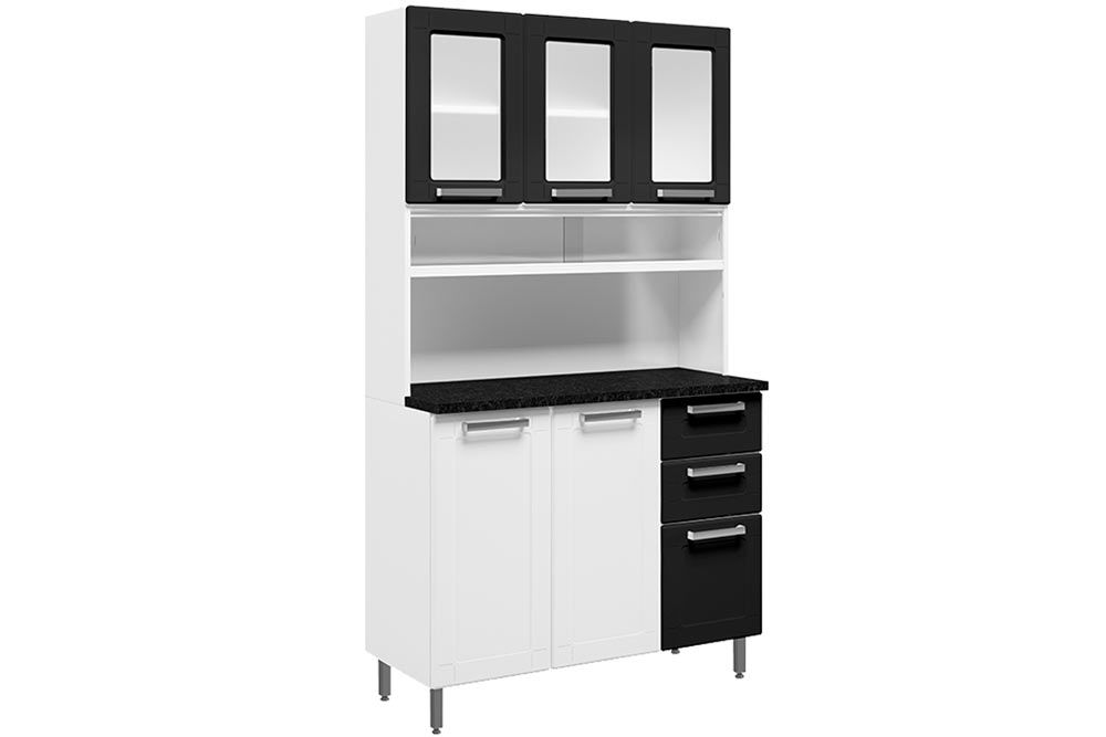 Cozinha Compacta Bertolini Múltipla c/6 Portas (3 c/Vidro) e 2 Gavetas 105cmBranco/Preto Cozinha Compacta Bertolini Múltipla c/6 Portas (3 c/Vidro) e 2 Gavetas 105cmBranco/Preto