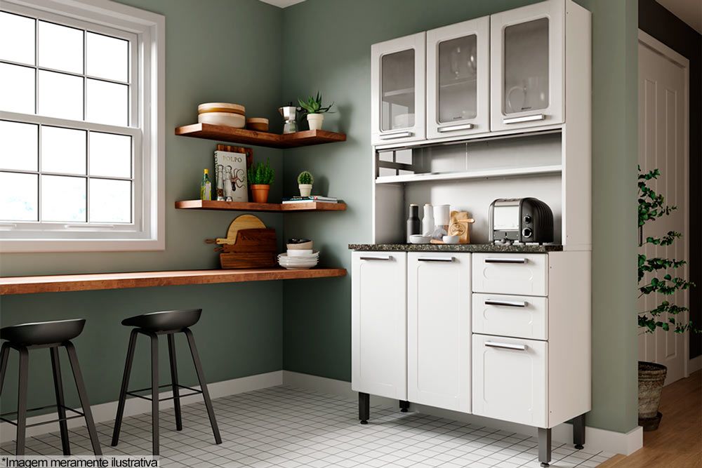 Cozinha Compacta Bertolini Múltipla c/6 Portas (3 c/Vidro) e 2 Gavetas 105cm Cozinha Compacta Bertolini Múltipla c/6 Portas (3 c/Vidro) e 2 Gavetas 105cm