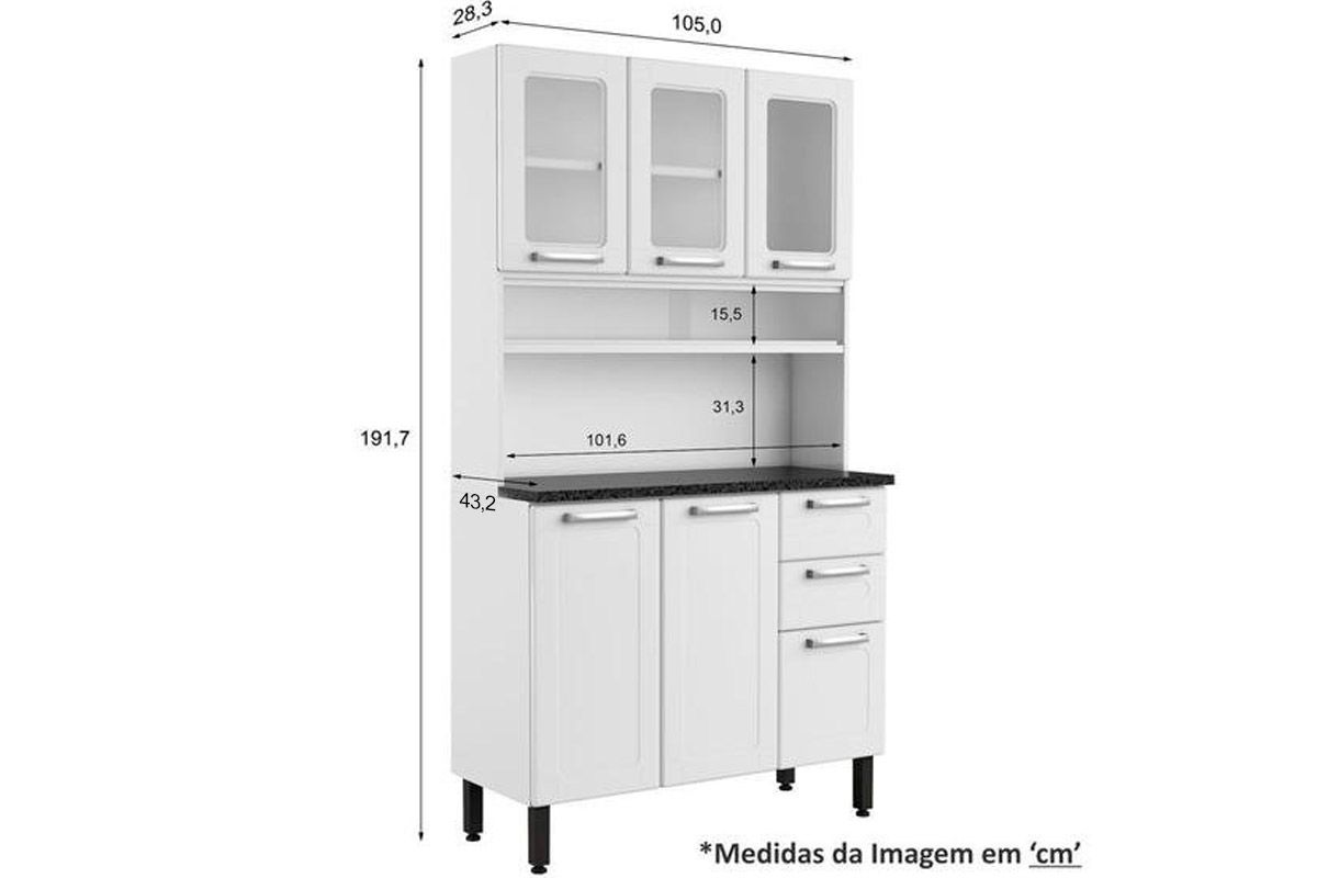 Cozinha Compacta Bertolini Múltipla c/6 Portas (3 c/Vidro) e 2 Gavetas 105cm Cozinha Compacta Bertolini Múltipla c/6 Portas (3 c/Vidro) e 2 Gavetas 105cm