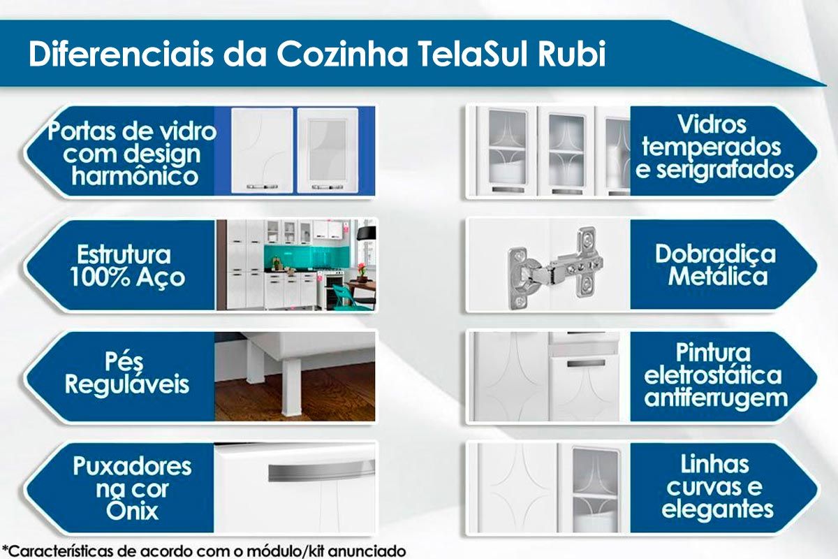 Cozinha Compacta Telasul Kit Rubi Smart Aço c/6 Portas e 1 Gaveta 105cm Cozinha Compacta Telasul Kit Rubi Smart Aço c/6 Portas e 1 Gaveta 105cm