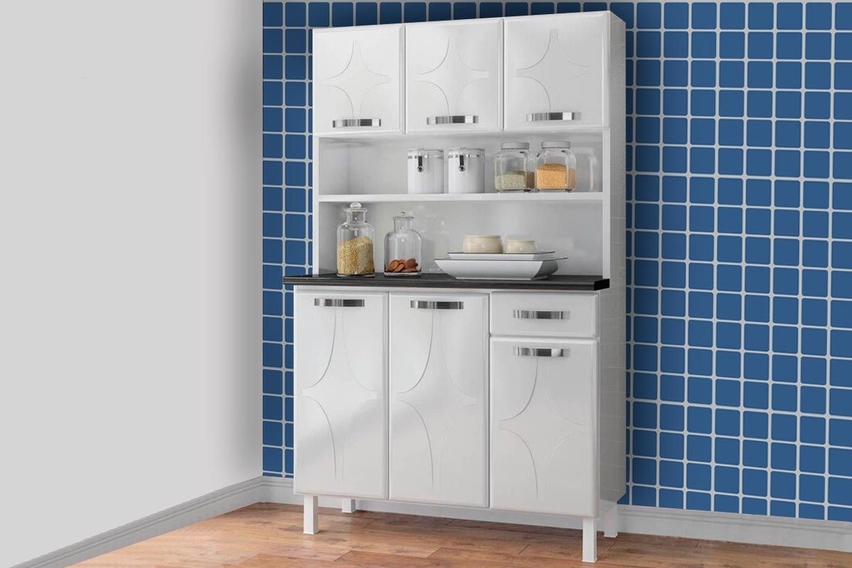 Cozinha Compacta Telasul Kit Rubi Smart Aço c/6 Portas e 1 Gaveta 105cmBranco