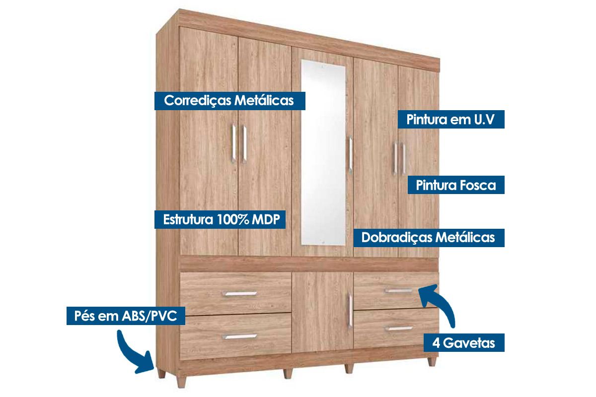 Guarda Roupa Casal 6 Portas c/Esp Guarujá Demóbile Guarda Roupa Casal 6 Portas c/Esp Guarujá Demóbile