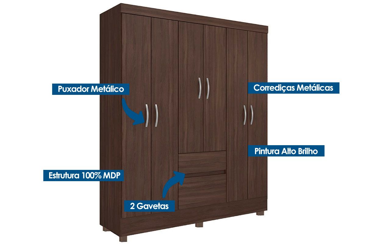 Guarda Roupa Solteiro 6 Portas Flash II Demóbile