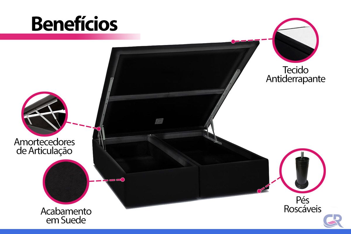 Cama Box Baú Ortobom Light Physical Suede Black Cama Box Baú Ortobom Light Physical Suede Black